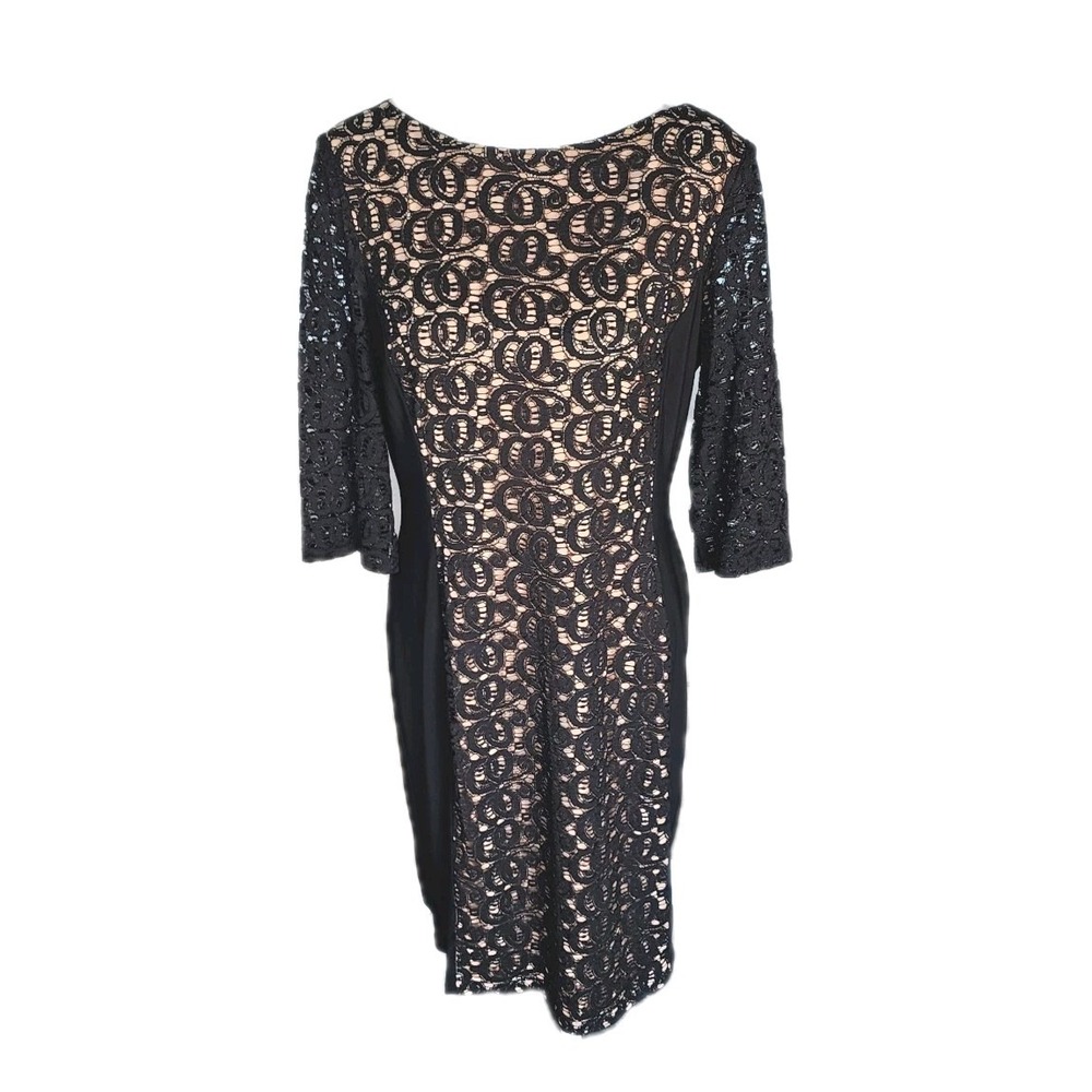 Anne Klein Sheath Dress Womens 14 Black Beige Lace Office Party Work Occasion